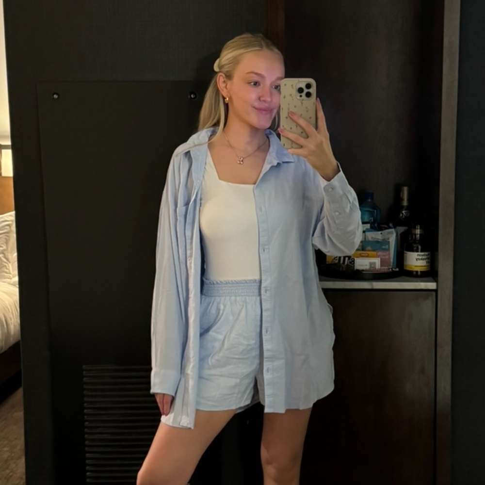 aerie Oversized Button Down Shirt & Shorts set